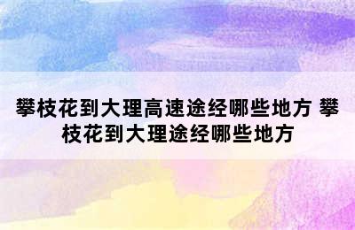 攀枝花到大理高速途经哪些地方 攀枝花到大理途经哪些地方